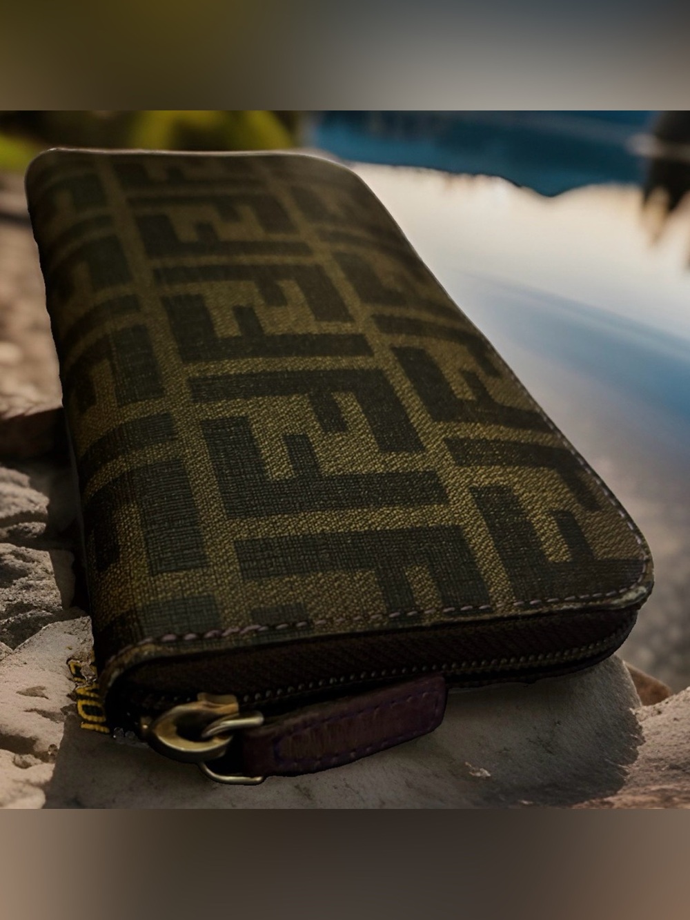 Fendi Zucca Spalmati Zip-Around Wallet Brown and Black with Dusty and COA - Picture 6 of 15